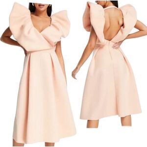 Women's elegant dress Barbie core bubble sleeve party midi light pink dress 6.